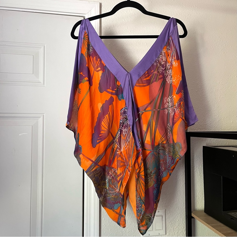 BE SEDUCED Australia purple orange silk draped‎ cropped blouse top